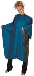 Betty Dain Reversi Reversible Coloring/Styling Cape, Two-Sided Cape, Black Side Has Chemical Proof Finish for Processing, Snap Closure at Neck, 50 x 60 Inches, Blue/Black