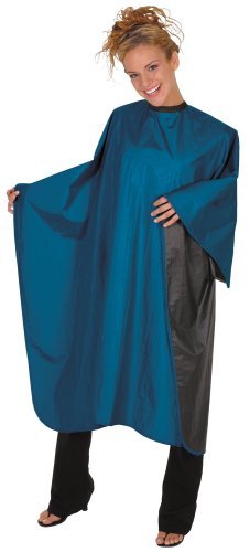 Betty Dain Reversi Reversible Coloring/Styling Cape, Two-Sided Cape, Black Side Has Chemical Proof Finish for Processing, Snap Closure at Neck, 50 x 60 Inches, Blue/Black