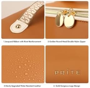 Prite Makeup Bag for Women Travel Waterproof Vegan Leather Cosmetic Bag Open Flat Toiletry Bag With Clear Divider and Handle
