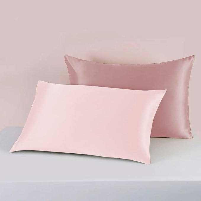 25 Momme Premium Mulberry Pink Silk Pillowcase for Hair and Skin | Handcrafted Hypoallergenic & Anti-Acne Silk Pillow Cases with Zipper | Standard - 20" x 26", Ballerina