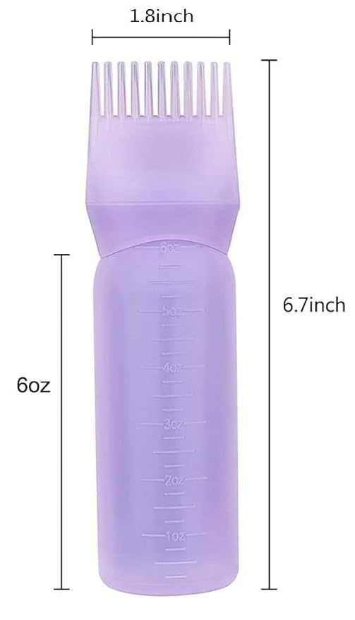 Pimoys Root Comb Applicator Bottle 6 Ounce Oil Applicator for Hair Dye, 3 Pack Hair Oiling Bottle Brush with Graduated Scale (Pink, Purple, White)