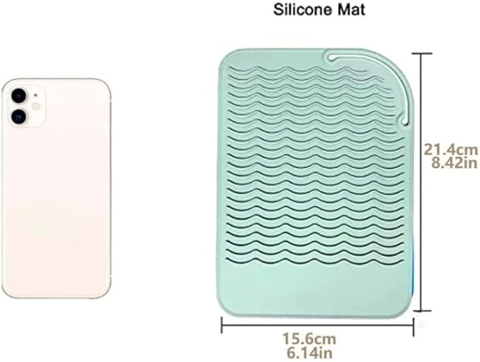 Silicone Hot Tool Mat – 2-Pack Heat-Resistant Pads for Flat Irons, Curling Wands & Hair Dryers, 8.6″ × 6.3″ Anti-Slip, Up to 480 °F Protection – White & Mint Green