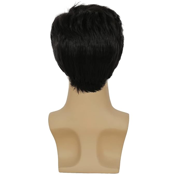 Kaneles Mens Black Wig Short Synthetic Halloween Daily Costume Soft Natural Hair Wigs