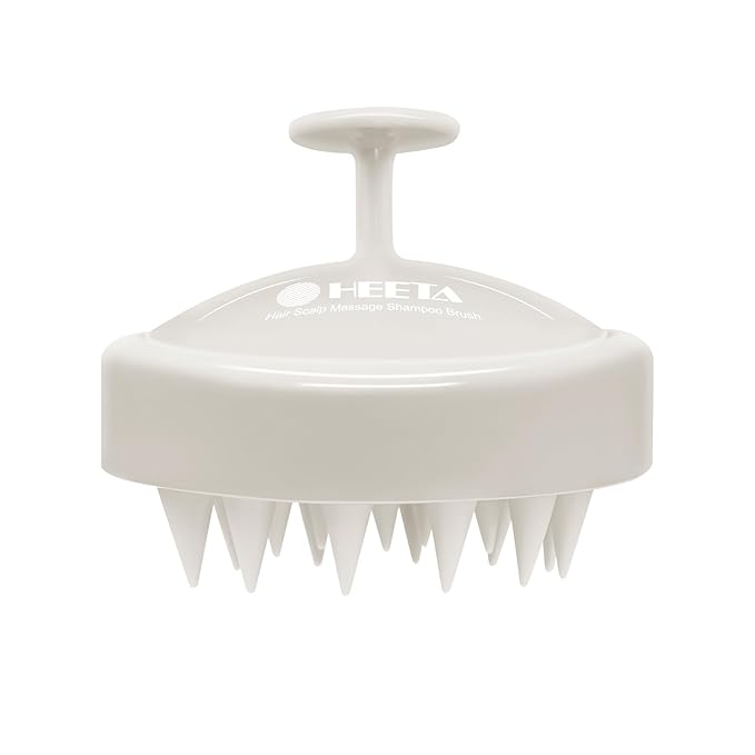 HEETA Scalp Massager Hair Growth, Soft Silicone Scalp Scrubber Shampoo Brush for Exfoliation, Dandruff Removal Head Massage Stress Relax, Wet & Dry Use for Thick Thin Curly Hair Care, Beige