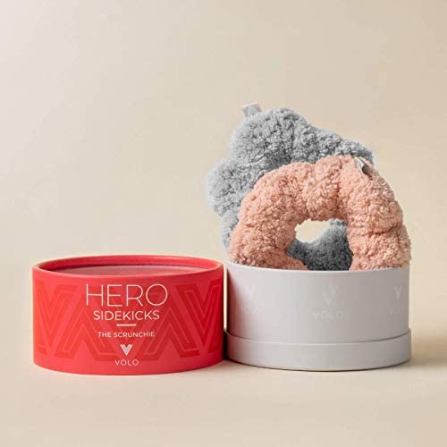 VOLO Hair Drying Scrunchie | Hair Scrunchies for Women | Ultra Soft, Thick, Anti Frizz, Breakage Free, Absorbent, & Gentle Ties that Decrease Dry Time | Microfiber | Luna Gray & Cloud Pink 2PK