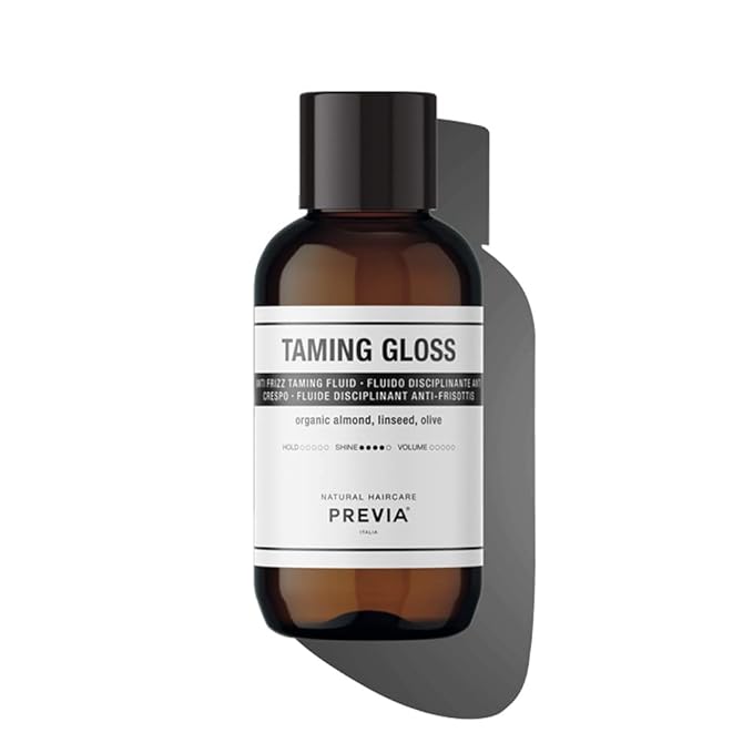 PREVIA Anti-Frizz Taming Gloss with Organic Almond - Heat Protectant Serum for Frizzy Hair - Smooth, Hydrating, Anti-Humidity, Glossy Finish Hair Serum for All Hair Types, Vegan & Paraben Free 3.38 oz