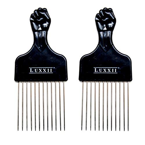 (2 Pack) 6.75" Black Fist Metal Afro Pick Lift Hair Comb Detangle Wig Braid Hair Man Styling Comb