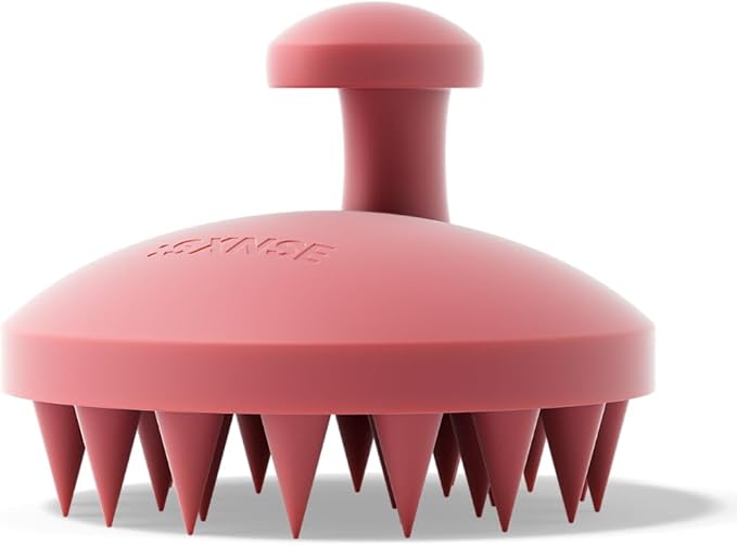 SXNSE - Revive Silicone Scalp Massager, Cherry - Manual Hair & Scalp Scrubber for Dandruff, Buildup, Itch, & Hair Growth - Soft Exfoliating Silicone Bristles for Wet & Dry Hair, Flake-Free Finish