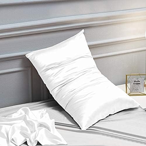 NTBAY 2 Pack Satin Standard Pillowcases for Hair and Skin, Luxurious and Silky Pillow Cases with Envelope Closure, 20x26 Inches, White