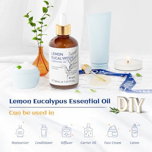 HIQILI Lemon Eucalyptus Oil, for Spary, Diffuser, Indoors, Outdoors, Garden, Yard, 100% Pure Natural - 1.01 Fl Oz