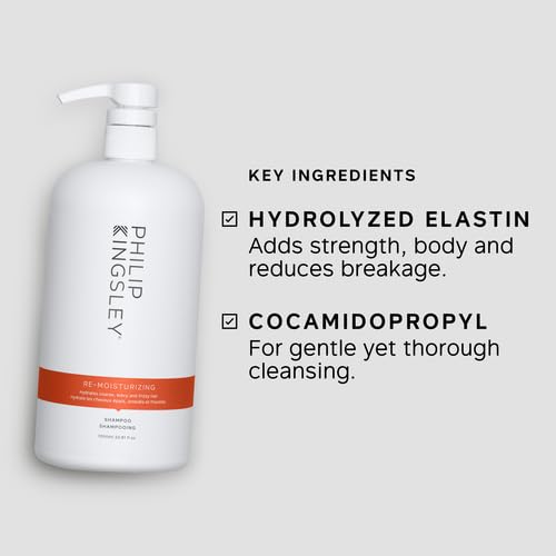 PHILIP KINGSLEY | Re-Moisturizing Smoothing Shampoo | For Curly, Frizzy, Wavy, Dry, Coarse Hair Types | Hydrating Shampoo that Re-Moisturizes and Smooths Hair | 33.8oz