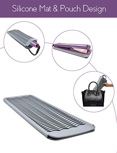ANGENIL Professional Silicone Heat Resistant Mat Pouch for Hair Straightener, Curling Iron and Flat Iron, Portable Travel Mat and Cover for Hair Styling Tools, Grey
