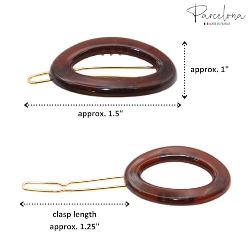 Parcelona French Eggie Oval Shell Black Mini Celluloid Acetate Side Slide Barrette Snap on Hair Clips - 4 Pieces