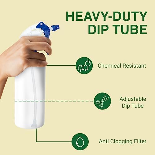 Heavy Duty 32oz Plastic Spray Bottles for Cleaning - Large Empty Industrial Bottles for Gardening Solutions, Vinegar, Chemicals, Professional Cleaners - Adjustable Sprayer Nozzle - Blue/Yellow 2 Pack