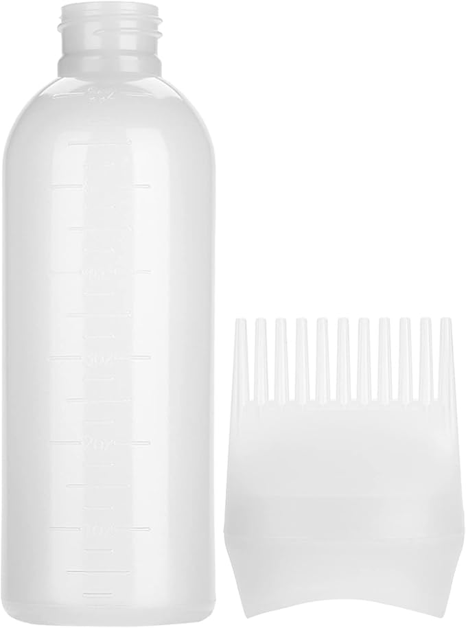 Professional Hair Color Applicator Bottle Set, White Plastic Comb Dispensing Tools for Salon Beauty Hair Dye and Oil Application