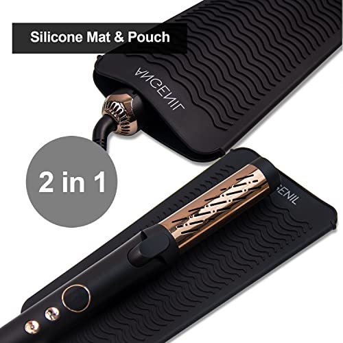 ANGENIL Silicone Heat Resistant Travel Mat Pouch for Titanium Ceramic Flat Iron, Hair Straightener Professional and Curler 2 in 1, Curling Wand, Crimper Hair Iron Tools, Food Grade Silicone, Black