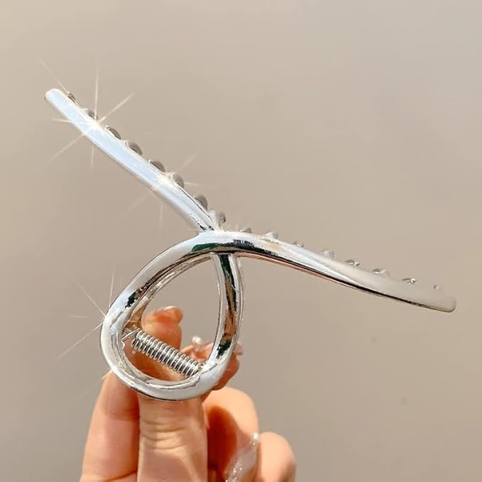 3pcs Hair Claw clips for Women, Metal Silver Large Hair clips for Thick Thin Hair, Geometric Cross Square Jumbo Catch Barrette Clamps, Fashion Hair Accessories Nonslip Hairgrip