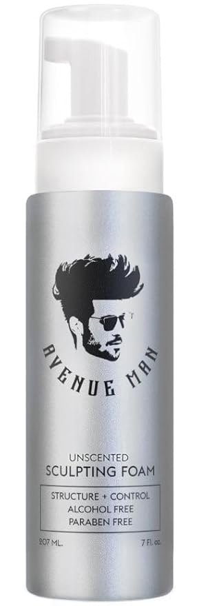 Avenue Man Unscented Sculpting Foam - Frizz Control & Firm Hold Hair Mousse for Men - Styling Hair Products - Mens Mousse for Hair Styling with No Crunch, Clean Texture & Long-Lasting Lift - 7 oz