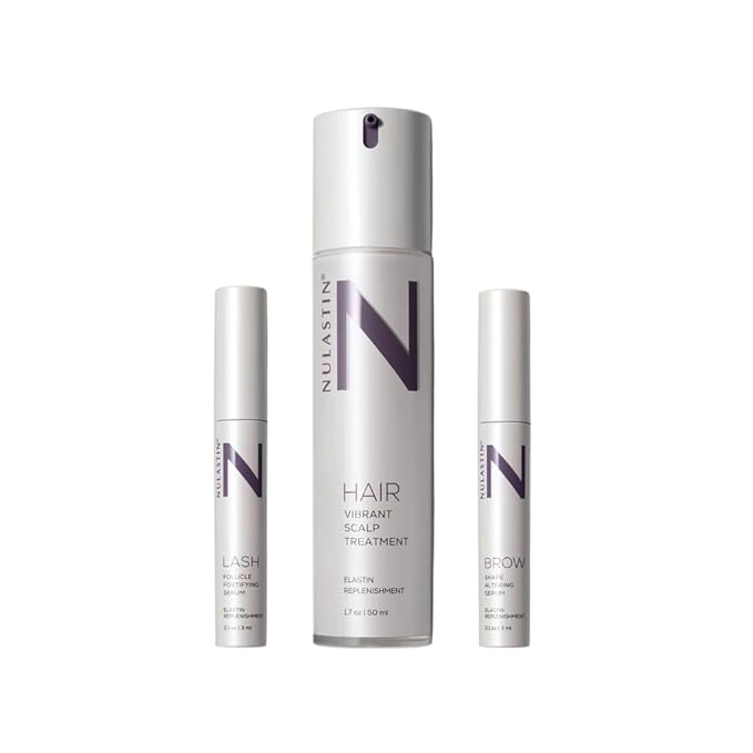NULASTIN Solution Serum System - Lash Serum (0.1 Fl Oz), Scalp Treatment (1.7 Oz) + Brow Serum (0.1 Fl Oz) - Travel Gift Set for Fuller Lashes, Thicker Hair & Defined Brows (3 Count)