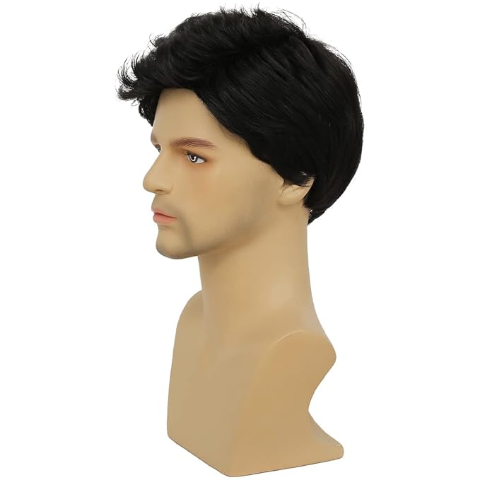 Kaneles Mens Black Wig Short Synthetic Halloween Daily Costume Soft Natural Hair Wigs