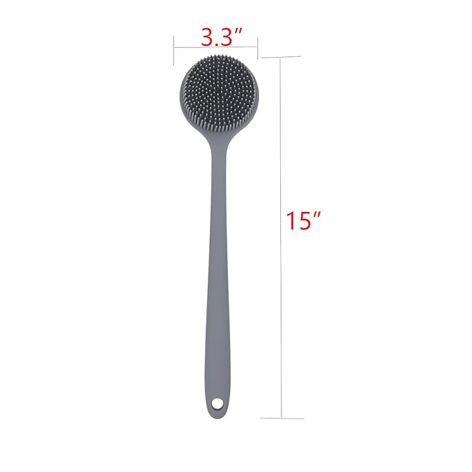 DNC Silicone Back Scrubber for Shower Bath Body Brush with Long Handle (Gray)