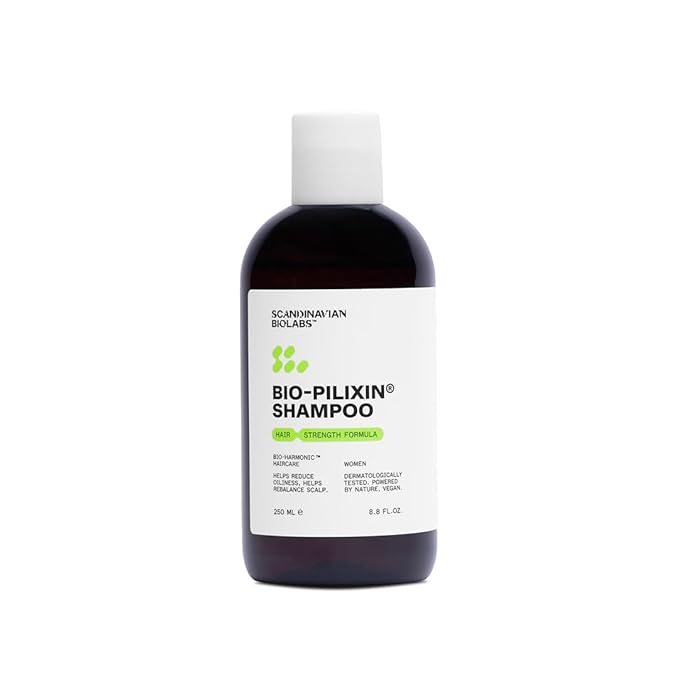 Scandinavian Biolabs Bio-Pilixin® Shampoo For Women | Strengthens Hair, Helps Greasiness, Balances Scalp, Eucalyptus Aroma, Dermatologically Tested, Made in Denmark, 250 mL/ 8.8 Oz