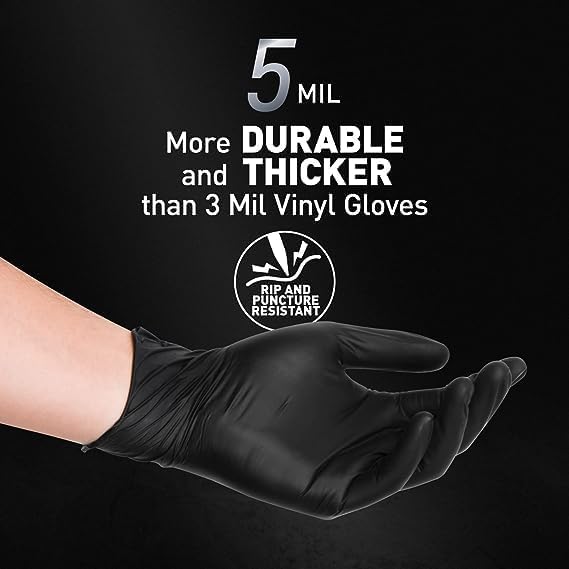 OKIAAS Black/Pink Vinyl Disposable Gloves Latex Free, Food Grade, 5 mil, Cooking, Cleaning, Hair Dye, 50/100/200/1000 Count