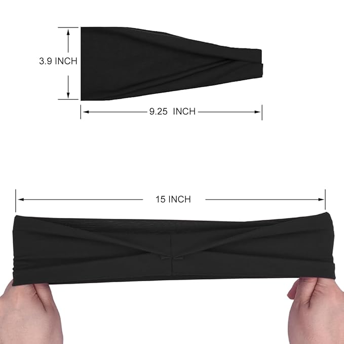 Fashion Headbands For Women Wide Headband Yoga Workout Head Bands Hair Accessories Black Band 6 Pack