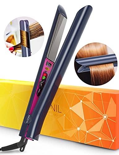 ANGENIL Professional Titanium Flat Iron 1 inch, Hair Straightener and Curler 2 in 1 with Adjustable Temp for All Hair Types, Anti-Static, Dual Voltage Travel Size with Silicone Resistant Mat Pouch
