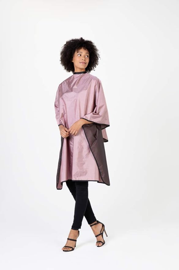 Betty Dain Reversi Reversible Coloring/Styling Cape, Two-Sided Cape, Black Side Has Chemical Proof Finish for Processing, Snap Closure at Neck, 50 x 60 Inches, Rose