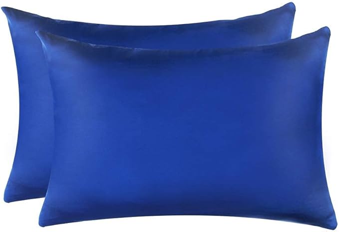 100% Mulberry Silk Pillowcases Set of 2 for Hair and Skin and Super Soft and Breathable Queen Size Nature Silk Pillowcases (Queen, Royal Blue)