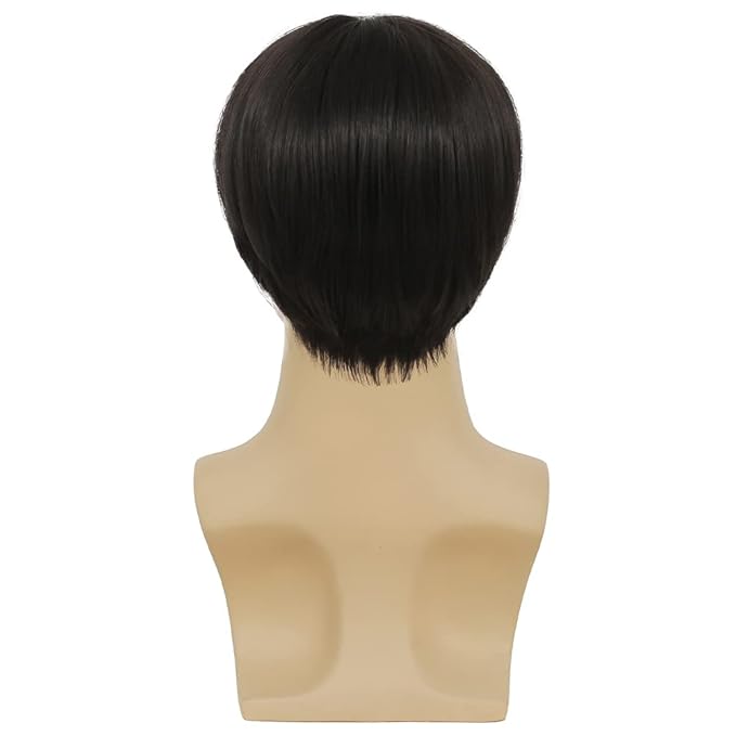Kaneles Mens Short Black Straight Wigs Natural Middle Part Synthetic Hair Daily Cosplay Costume Fluffy Wig(Black)