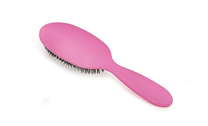Rock & Ruddle Natural Mixed Boar Bristle Hair Brush for Women and Kids (Small 6.9") - Perfect for Wet or Dry Hair, Detangling Smoothing Blowdrying - Designed & Made in UK - Tickled Pink Design