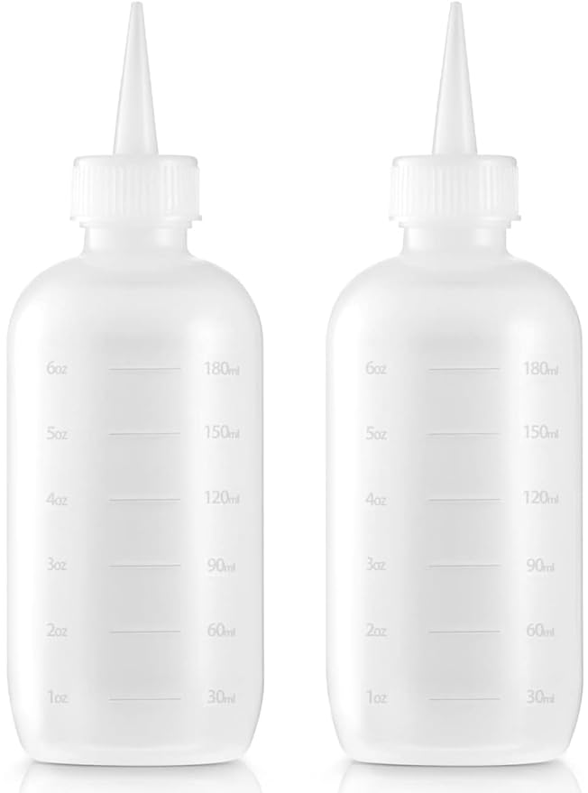6-Ounce Applicator Bottles for Hair Color, Squeeze Bottle with Measuring Scale, Scalp Oil Perm Treatment, Translucent (Pack of 2)