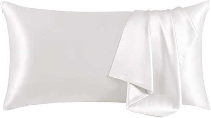 THXSILK Set of 2 100% Mulberry Silk Pillowcase for Hair and Skin Health, Soft Breathable and Smooth Pillowcases with Hidden Zipper, Both Sides Premium Silk, California King 20"x40", Pearl White