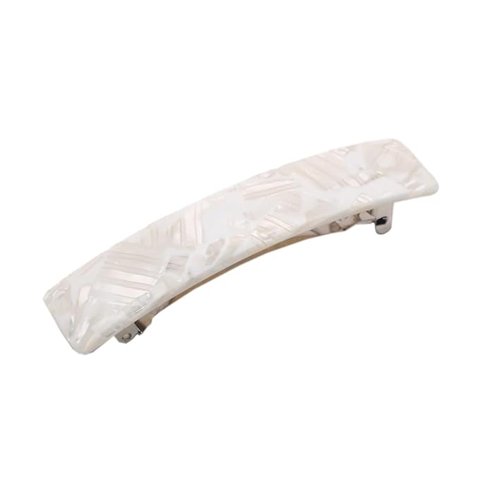 French Amie Oblong 3.5" Celluloid Handmade No Slip Hair Clip Barrette for Women, Made in France (Frost White)