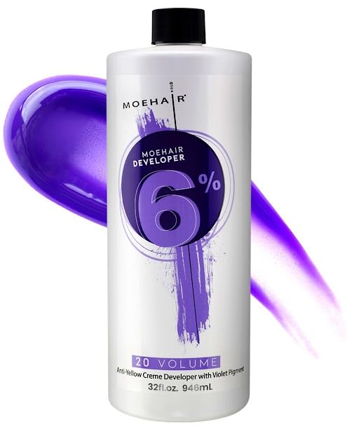MOEHAIR Hair Color Developer 6% Hydrogen Peroxide | 20 Volume Cream Developer for Hair Coloring and Bleaching | Advanced Anti-Yellow Action | Salon-Grade | Paraben-Free | Peach Fragrance – 32 Fl. Oz