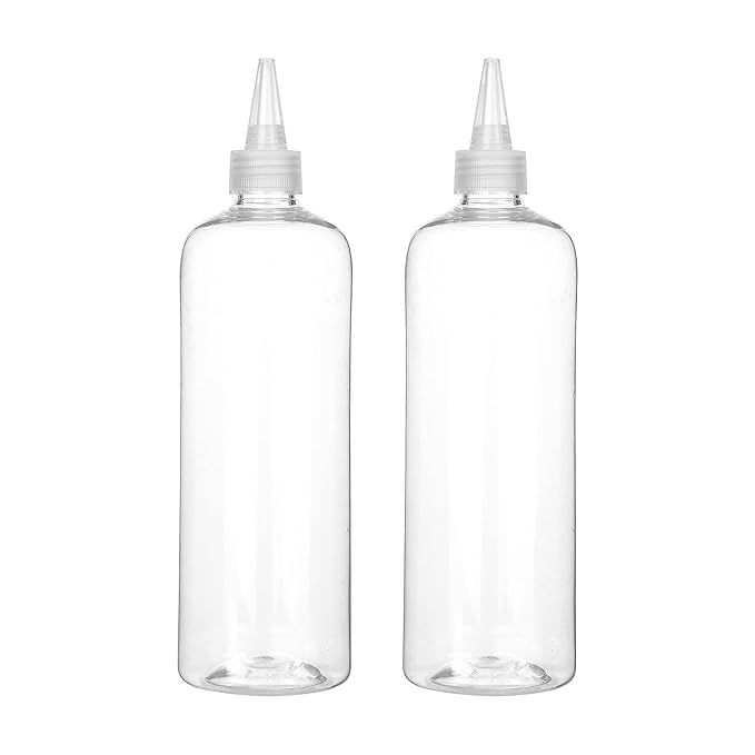 Hair Color Applicator, 16 Ounce Squeeze Bottle for Hair, PET Plastic Refillable With Clear Twist Top Cap - 2 Pack, Transparent