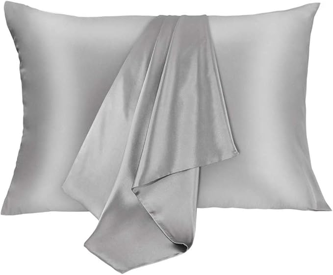 Silk Pillowcase for Hair and Skin 2 Pack 100% Mulberry Silk Bed Pillowcase Hypoallergenic Soft Breathable Both Sides Silk Pillow Case with Hidden Zipper, Standard Size Pillow Cases (Grey)