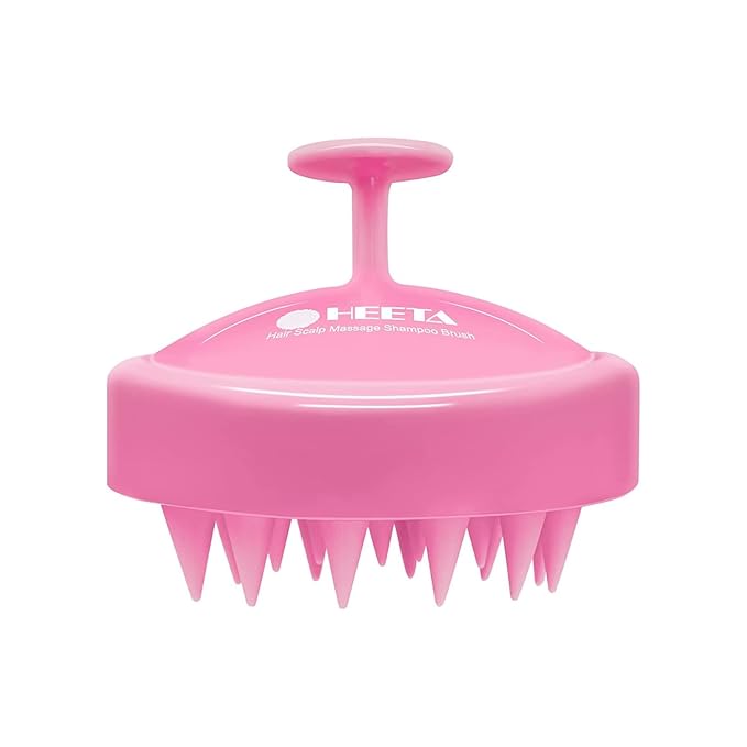HEETA Scalp Massager Hair Growth, Soft Silicone Scalp Scrubber Shampoo Brush for Exfoliation, Dandruff Removal Head Massage Stress Relax, Wet & Dry Use for Thick Thin Curly Hair Care, Cherry Pink