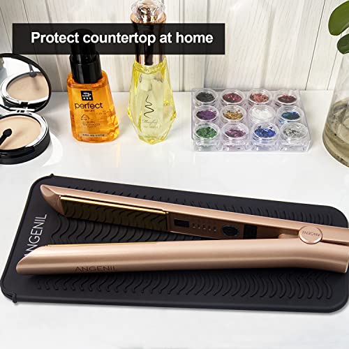 ANGENIL Silicone Heat Resistant Travel Mat Pouch for Titanium Ceramic Flat Iron, Hair Straightener Professional and Curler 2 in 1, Curling Wand, Crimper Hair Iron Tools, Food Grade Silicone, Black