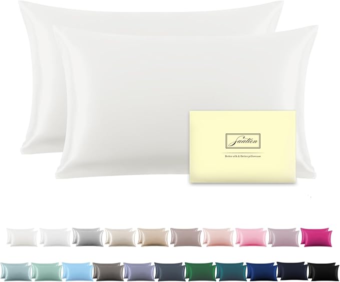 Silk Pillow Cases 2 Pack Soft Breathable and Sliky Queen Size Pillow Cases Set of 2,Natural Mulberry Satin Silk Pillowcase with Hidden Zipper for Hair and Skin (Ivory,20"X 30",2pcs)