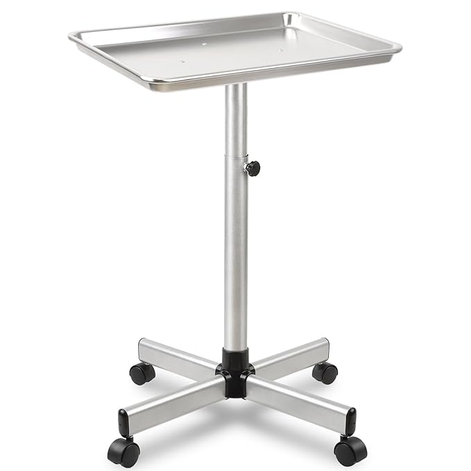 Salon Tray Cart,Instrument Tattoo Trolley Tray with Wheels Adjustable Height,Height Adjustble Hair Color Storage Tray Cart