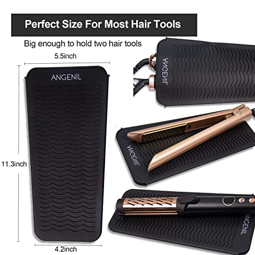 ANGENIL Silicone Heat Resistant Travel Mat Pouch for Titanium Ceramic Flat Iron, Hair Straightener Professional and Curler 2 in 1, Curling Wand, Crimper Hair Iron Tools, Food Grade Silicone, Black