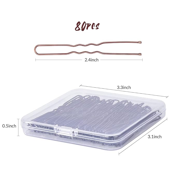 U Shaped Hair Pins, IKOCO 2.4inch Hair Pins for Women with Storage Box, Brown
