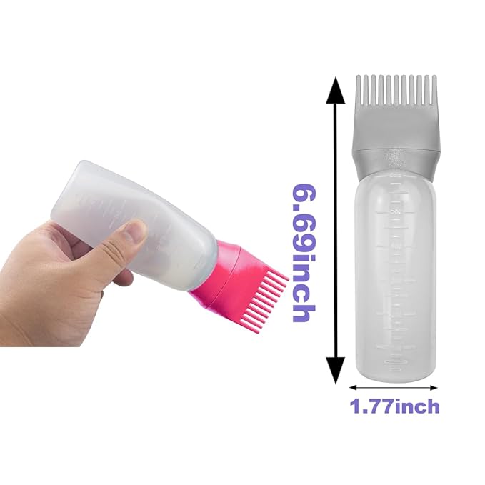 ELANE 4 Pack Hair Oiler Comb Bottle,Root Comb Applicator Bottle for Hair Oil Scalp Hair Oiling Applicator(Grey+Red)