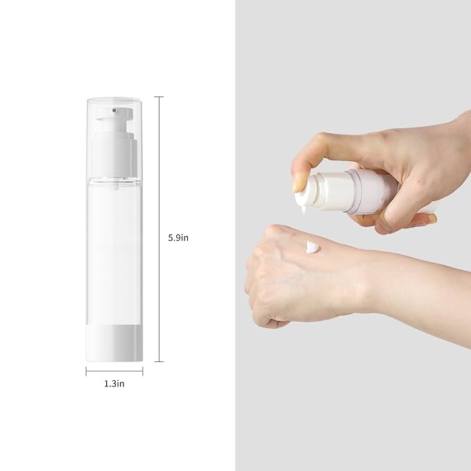 LONGWAY 1.7 Oz 50ml Clear Airless Cosmetic Cream Pump Bottle Travel Size Dispenser Refillable Containers/Foundation Travel Pump Bottle for Shampoo (Pack of 6)