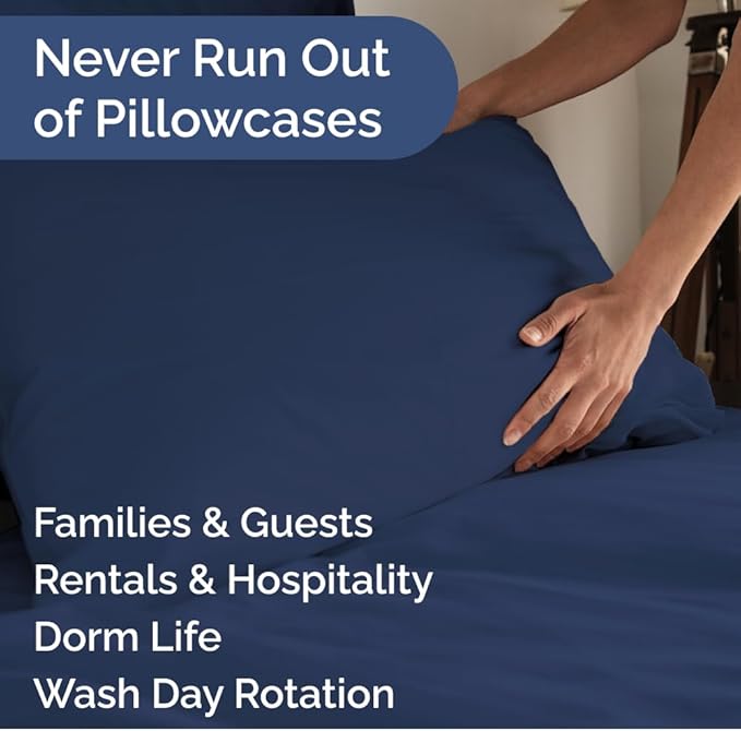 King Pillow Cases Set of 8 - Ultra Soft Hotel Quality Pillowcase Covers - Comfy. Cozy & Wrinkle Free - Shrink, Stain and Fade Resistant - Machine Washable Pillow Protectors - 8 Piece Set - Navy Blue