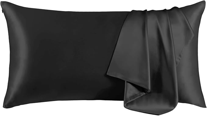 THXSILK 100% Mulberry Silk Pillowcase for Hair and Skin, Both Sides Pure Natural Silk, Ultra-Soft and Breathable Black Zipper Pillowcase, California King Size 20"x40"