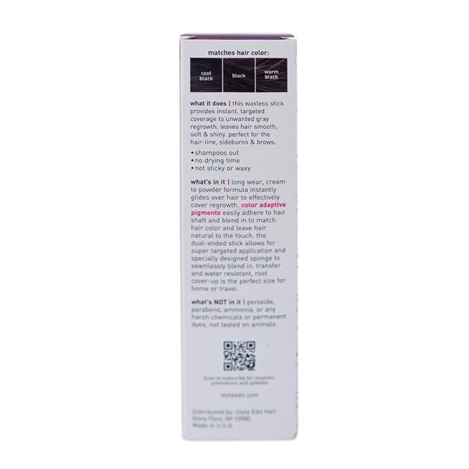 Style Edit Root Touch Up Stick | Temporary Hair Color for Gray Roots and Thinning Hair | Salon-Quality, Transfer-Resistant Hair Concealer | Black, 0.11 oz